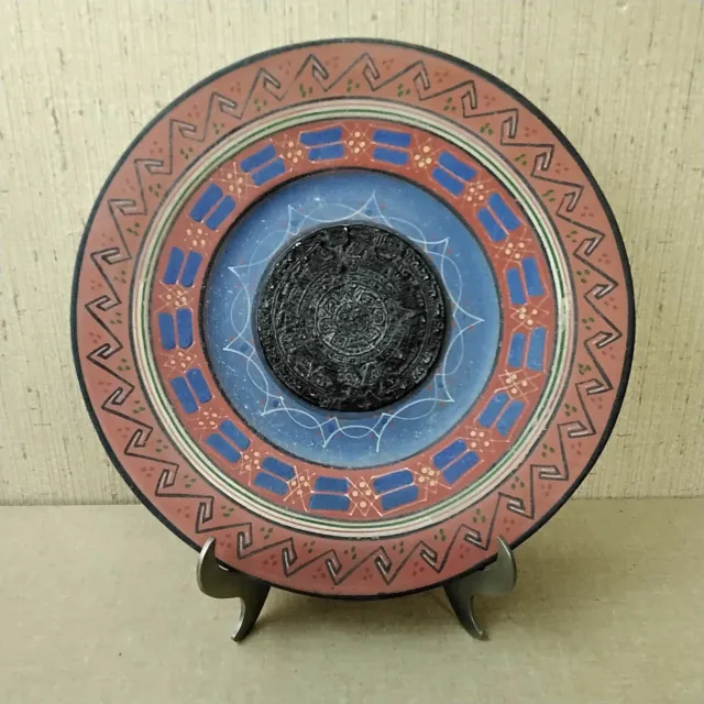 Vintage Aztec Mayan Style Pottery Plate Mexico