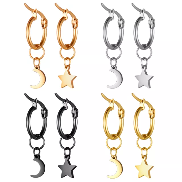 Women's Charm Gold Tone Stainless Steel Hoop Huggie Drop Dangle Earrings Jewelry