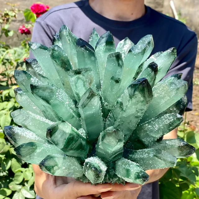 8.7LB New Find Green Phantom Quartz Crystal Cluster Mineral Specimen Healing