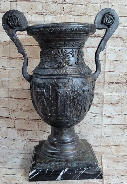 Large Floor Flower Vase Bronze Iron Metal Vintage Rustic Planter Urn Greek
