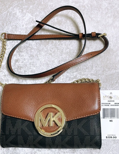 Michael Kors Hudson Large Phone Crossbody Bag Purse Tan & Brown BNWT