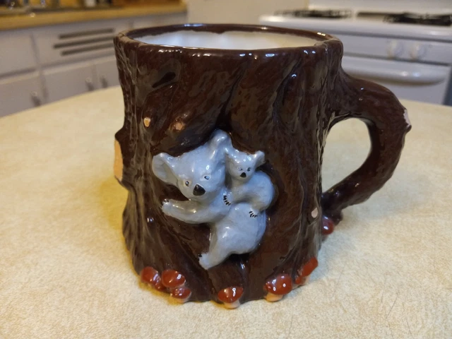 Vintage Koala with Baby Ceramic Tree and Mushrooms Coffee Cup Mug