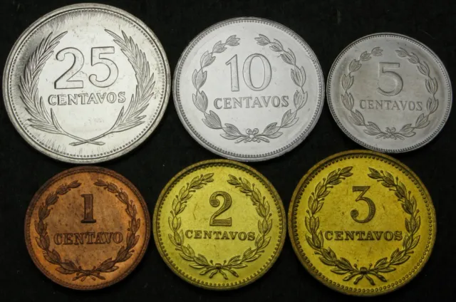 EL SALVADOR 1 Centavo / 25 Centavos 1972 / 1999 - Lot of 6 Coins - UNC *