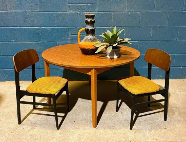 Vintage Mid 20th  Century Danish Teak Round Extendable Dining Table 60s 70s