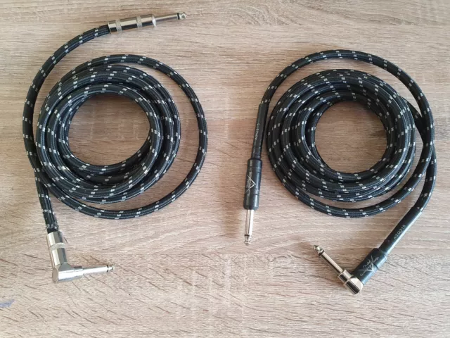 Two Fender Custom Shop  10ft 3m  Black Tweed Straight / Angle Instrument Cables