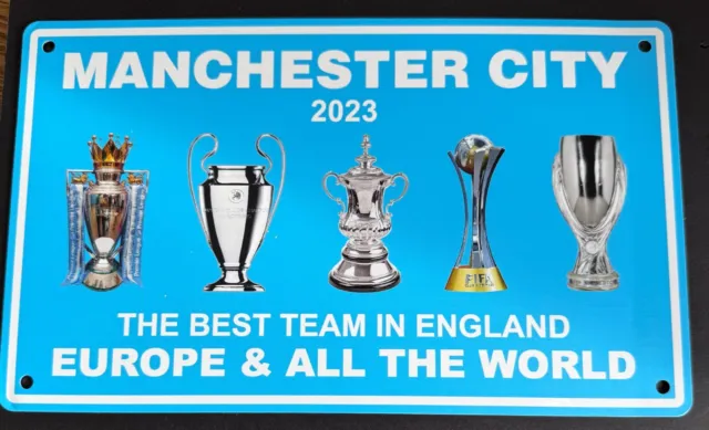 Manchester City 5 Cities 5 Trophies 2023 Football Aluminium Wall Bar Plaque