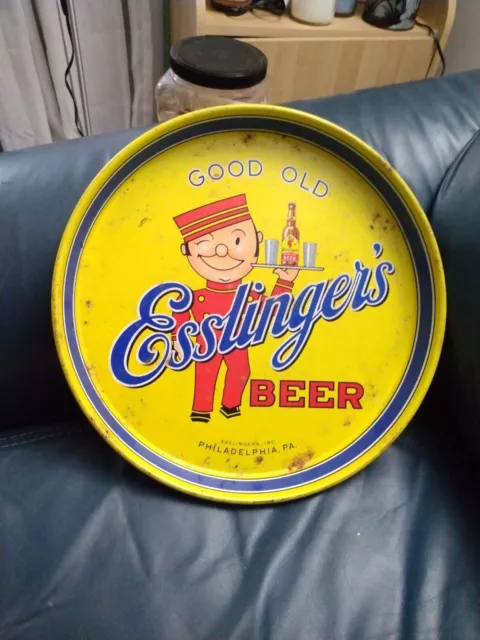 Vintage Esslinger's Ale 12" Metal - Tin Litho Beer Tray Esslinger Brg Phila Pa