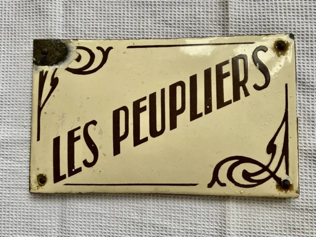 Vintage French Metal Enamel Sign - Les Peupliers (The Poplars)