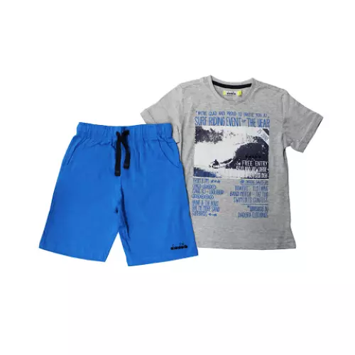 Conjunto de Niño Diadora C0096 Gris Azul Camiseta Pantalones Cortos Algodón