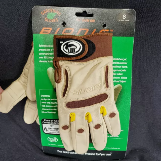 Bionic Womens Size Small Gardening Gloves Premium Tan Leather NEW Arthritis Grip