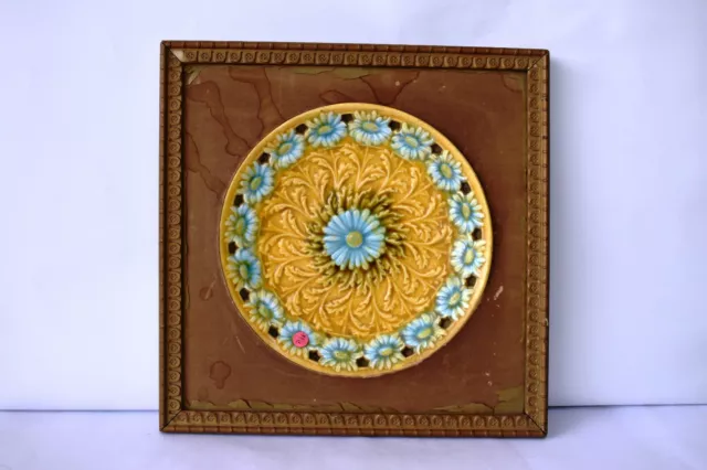 Antique Majolica Plate Collectors Frame Platter Porcelain Germany Floral Rare"F