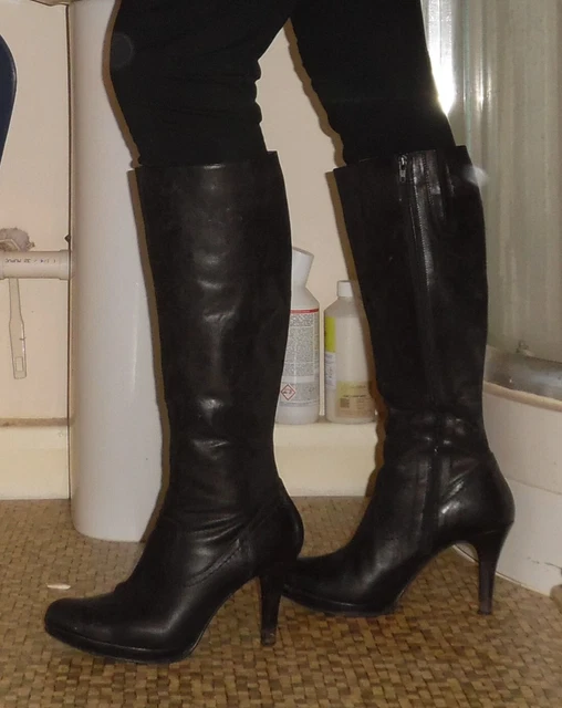 JONES BLACK LEATHER stiletto knee boots UK8; UK post only read description £11.99 PicClick UK