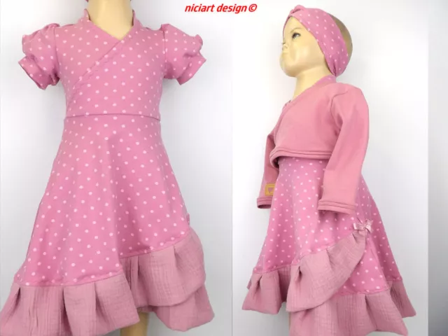 niciart design ♥PARTYKLEID MÄDCHEN ♥JERSEYKLEID EINSCHULUNGSKLEID♥altpink PUNKTE