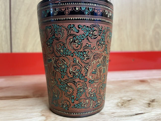 SET OF 3 Burmese Lacquer Tea Cups Hand Painted Lacquerware Asian Myanmar 11