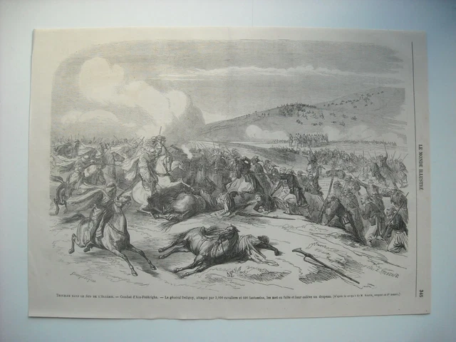 Gravure 1864. Troubles Sud Algerie. Combat D’aïn-Federigha. General Deligny, Att