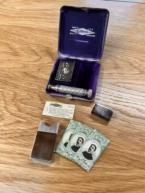 ORIG.1920S GILLETTE RAZOR TUCKAWAY Travel Kit Case +blades $13.50 ...