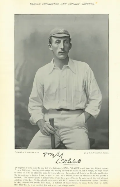 Lionel Charles Hamilton Palairet. Right-handed batsman. Somerset cricketer 1895