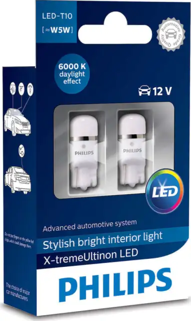 Philips Lampes de voiture X-Treme Ultinon T10 LED 6000K Blanc froid 12V 1W 2pcs