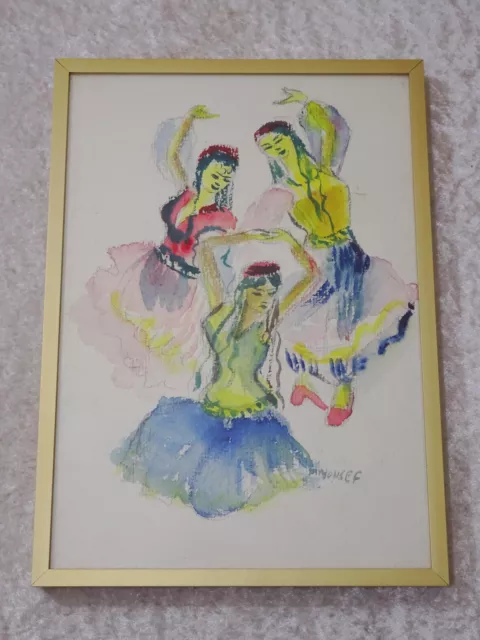 m09Ztr - Painting Picture Watercolour Behind Glas Metal Frame - Dancers Orient