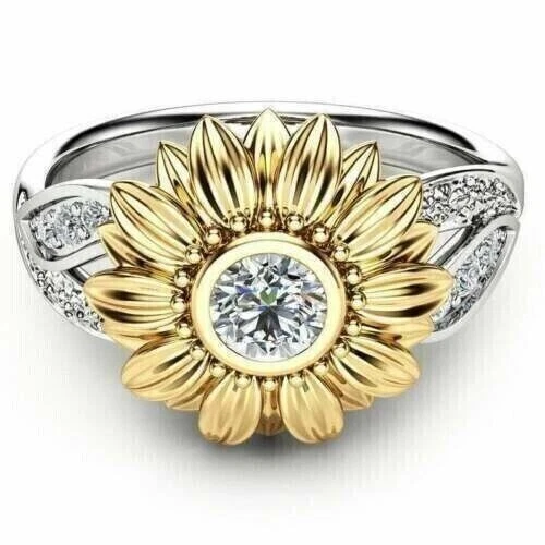 2 Ct Round Cut Lab Created Diamond Sunflower Ring In 14K Two Tone Gold Plated