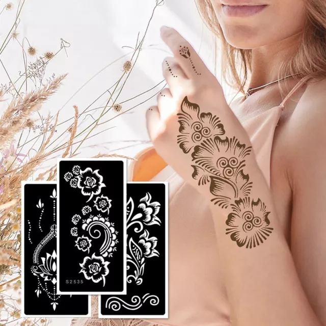 Pegatina de tatuaje temporal falso encaje negro flores tótem henna ㄨ