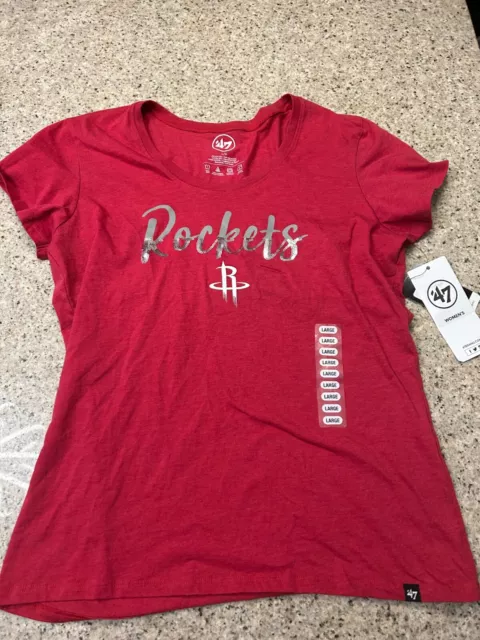 Houston Rockets T-Shirt Womens Large Red ‘47 Brand NBA Basketball Short Sleeve