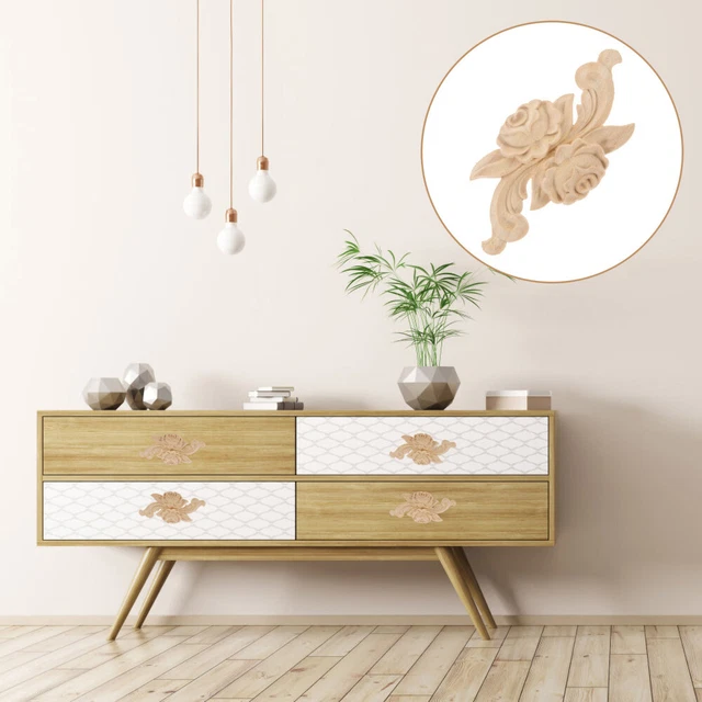 4 piezas adornos de aplique onlay tallado de madera rosa