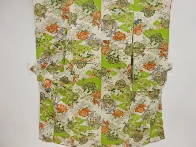40758# Japanese Kimono / Antique Furisode / Floral Cart