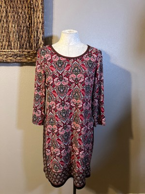 Max Studio Dress Red Fall Extra Large XL 3/4 Long Sleeve Stretch Shift NWT $98