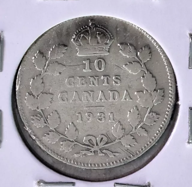 1931 ~ Canada ~ 10 Cents Silver Coin ~ George V ~ Great Condition ~ *K454