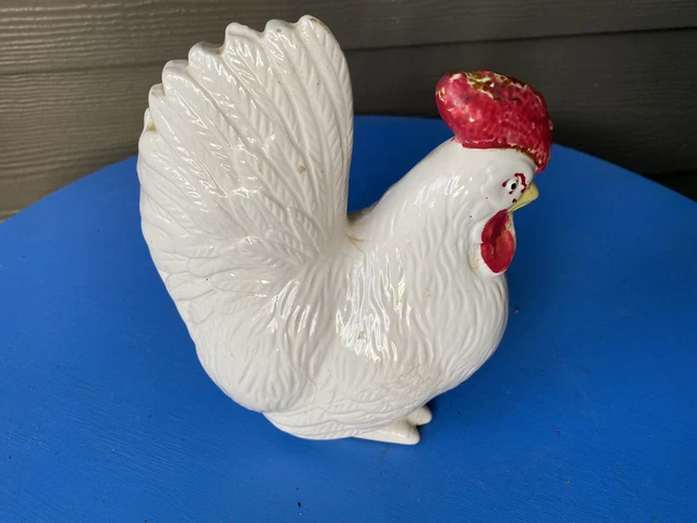 VINTAGE  JAPAN HAND  Cold PAINTED 8"h ROOSTER FARM CHICKEN FIGURINE Branded RARE