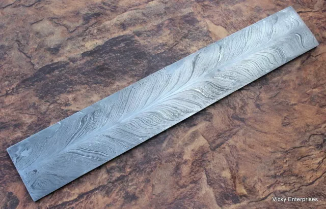 Forged Damascus Steel Billet Blank Blade Bar Stock Feather Pattern 12 X2" vk304