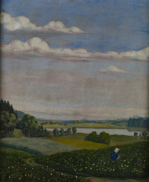 Ilegible Biebl Pintura Al Óleo Antiguo 1920 Nouveau Chica Pelhamer Pöllhamer Mar