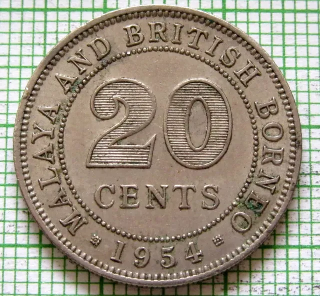 MALAYA & BRITISH BORNEO MALAYSIA ELIZABETH II 1954 20 CENTS km# 3