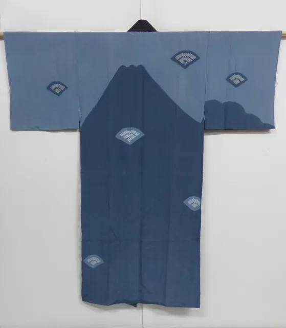 0924i04z550 Japanese Kimono Silk Men's JUBAN Blue-Gray Mt.Fuji