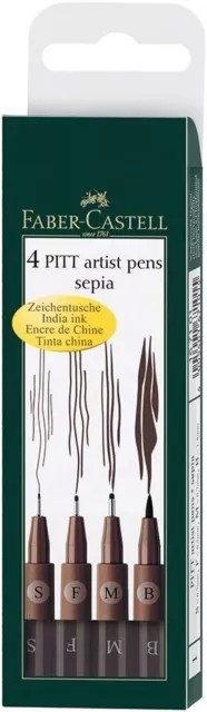 Faber Castell Artist Pitt Zeichenstifte Geldbörse 4er Set Stifte. Sepia (S, F, M, B)