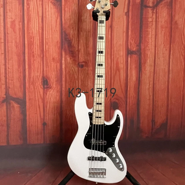 JAZZ ELECTRIC BASS Guitar White 5 String Maple Fretboard&Neck Basswood ...