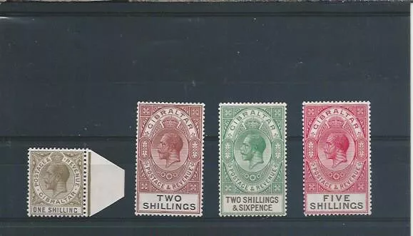 GIBRALTAR 1925-32 1s, 2s, 2s6d & 5s MNH SG 102a,103, 104 & 105 CAT £59