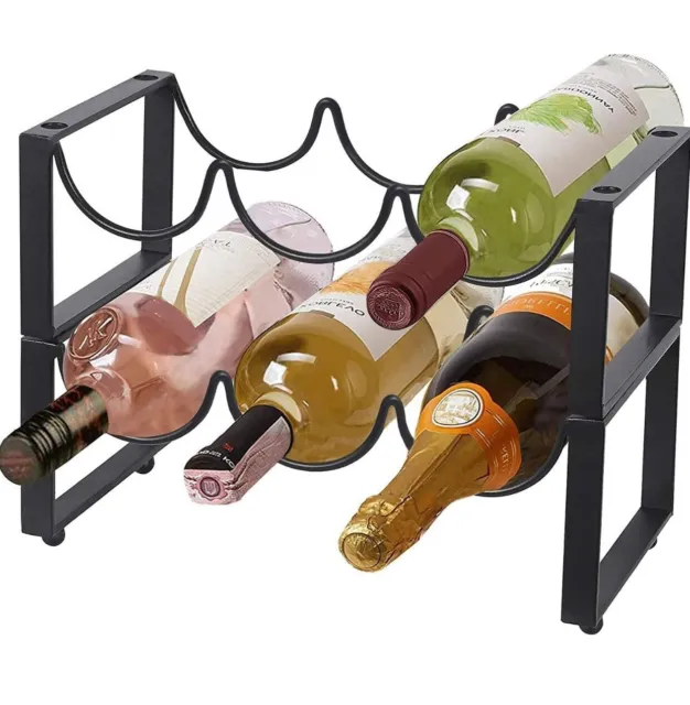 2 Tier Wine Racks Countertop Metal 6 Bottles, Free-Standing Wine Rack Stackable