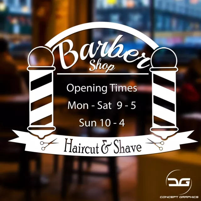 Barber Shop Opening Times Custom Personalised Custom Window Wall Sign Sticker