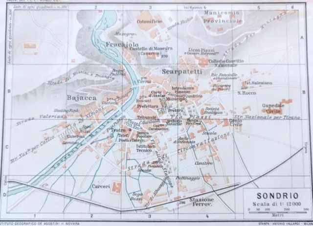 stampa antica mappa CARTA TOPOGRAFICA PIANTA SONDRIO LOMBARDIA 1914