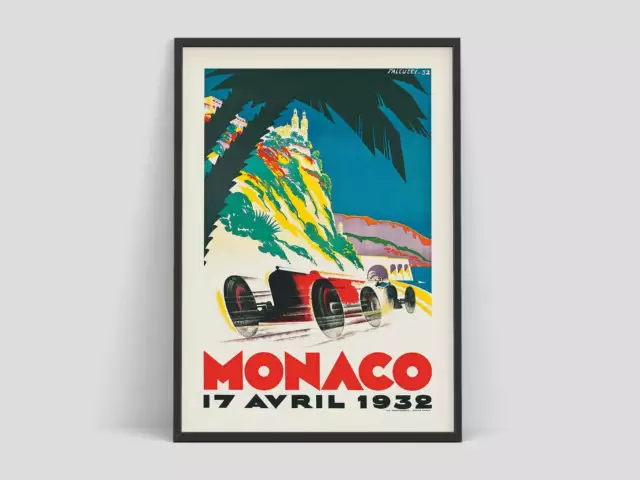 1932 Monaco Grand Prix - Vintage F1 Poster Retro Wall Art Print.