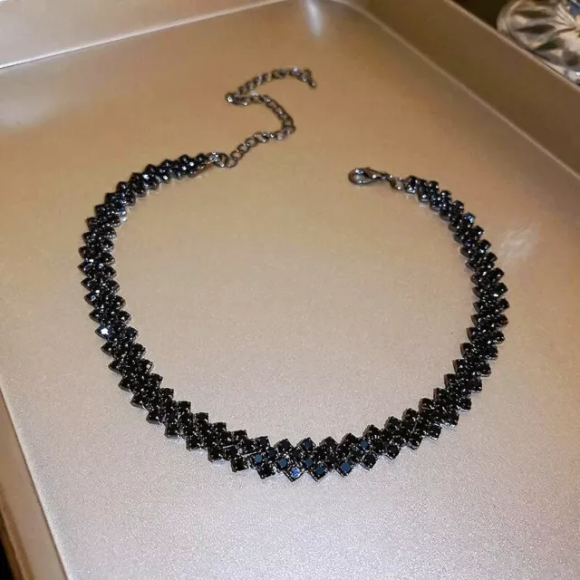 Choker Strass Halskette Kristall 3 Reihen Diamant Glanz schwarz funkelnd Party Geschenk