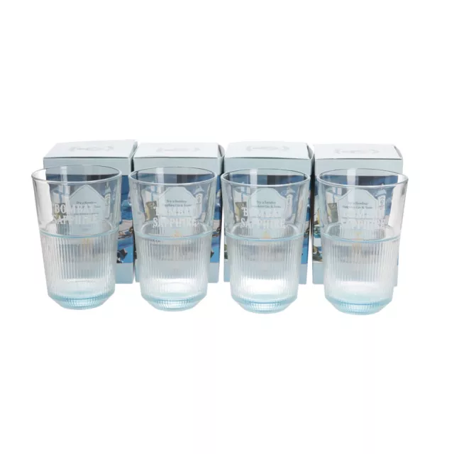 4 X Bombay Sapphire Highball Glasses, New Design And Boxed NARROWING BASE. BAR