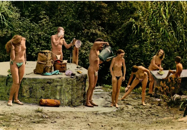 1960's Original RPPC French Postcard ~ Naturist's on the Island Le Levant