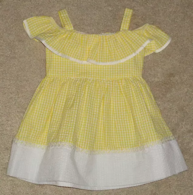 Bonnie Baby Girls Dress Yellow White Seersucker Sleeveless Daisy Trim 18 Months