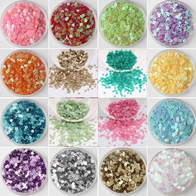 2000 Round 3MM Loose Sequins Flat Sewing Crafts Trim Costume - 61 COLOURS 1428