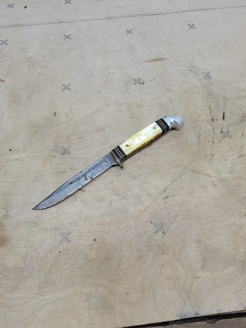 Vintage Western Boulder Colo USA Celluloid Handle Fixed Blade Knife