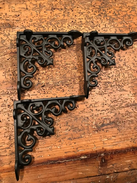 THREE (3) Black SMALL Victorian Style Scrolls Cast Iron Shelf Brackets