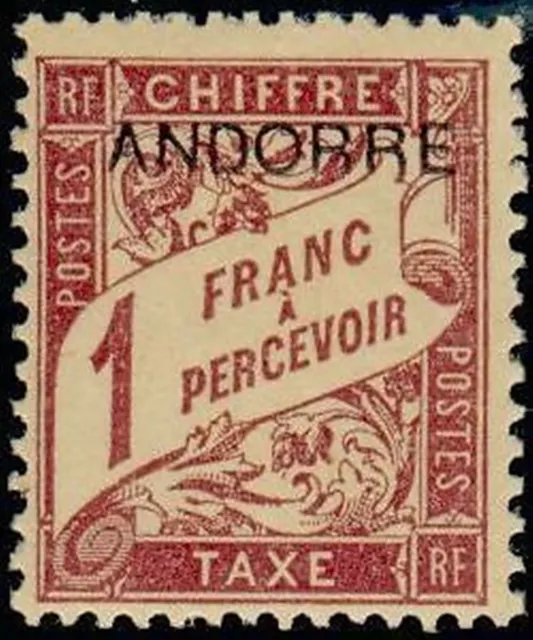 ANDORRE FRANCAIS STAMP TIMBRE TAXE YVERT N° 6 " TIMBRE DE 1893 1F " NEUF xx TTB